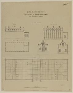 217556 Aanzichten en plattegronden voor het te bouwen gymnastieklokaal van de nieuwe Rijks Hogere Burgerschool (Rijks ...